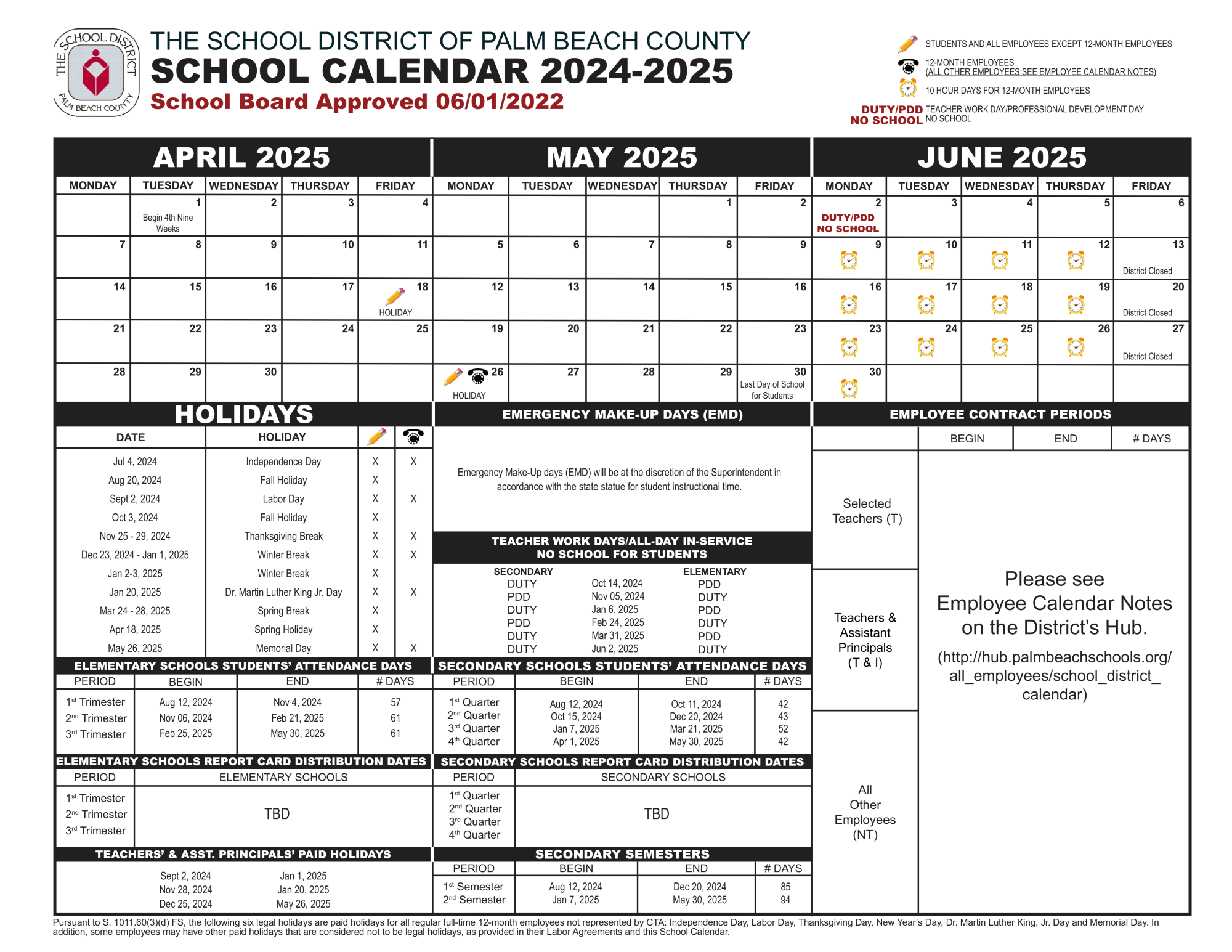 Palm Beach County School Calendar 2024-2025