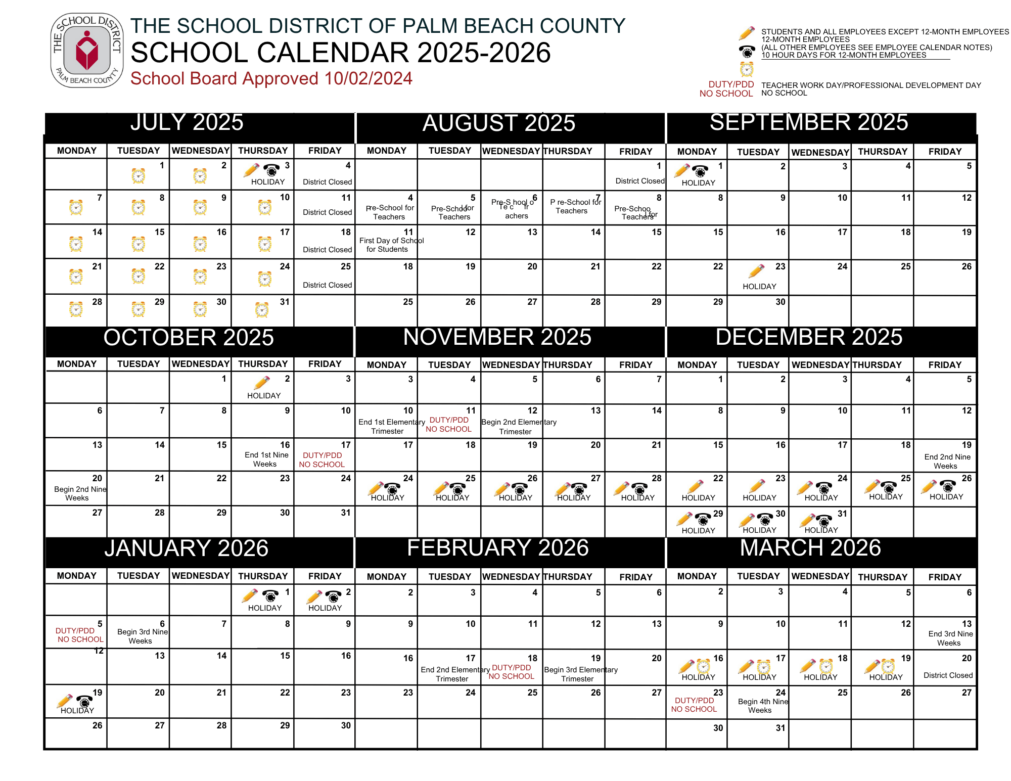 Palm Beach County 2025-26 School Calendar