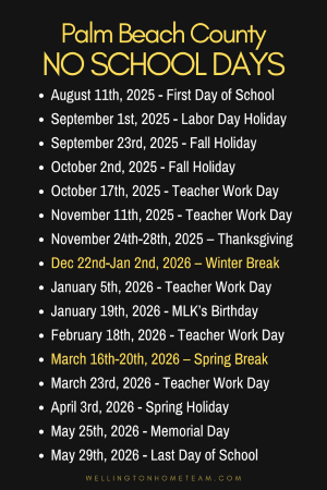 Palm Beach County School Calendar 2025-2026 Days Off