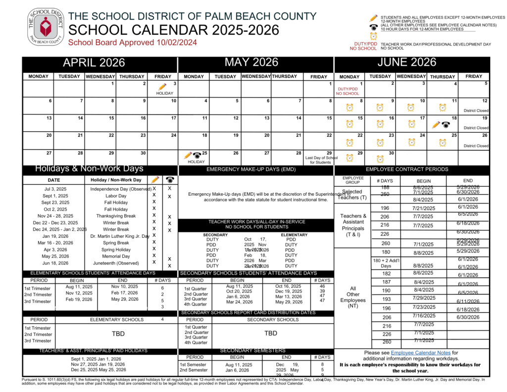Palm Beach County School Calendar 2025-2026 Palm Beach County School Calendar August 2025 — official student schedule