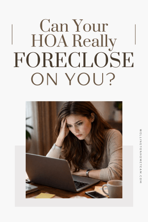 Stressed homeowner researching how to stop an HOA foreclosure in Florida before losing her home.