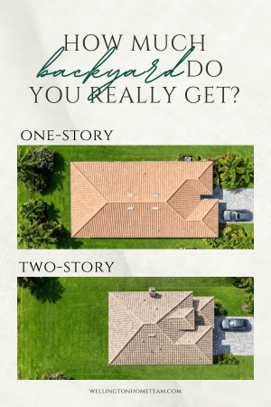 Aerial view comparing backyard space of a one-story vs two-story home on similar lots in Wellington Florida