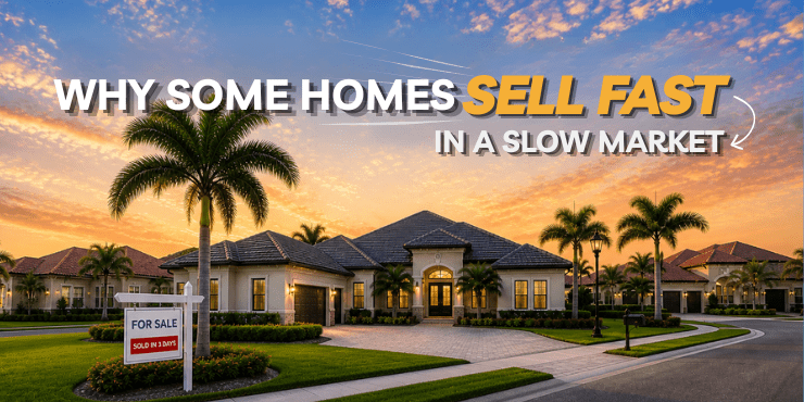 Why Some Homes Sell Fast in a Slow Market Why some homes sell fast even in a slow market featuring a Florida home with a for sale sold in 3 days sign at sunset