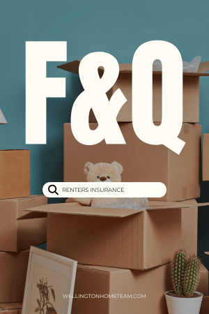 Should Tenants Get Renters Insurance? Frequently asked questions search graphic with moving boxes, reading, "FAQ Renters Insurance."