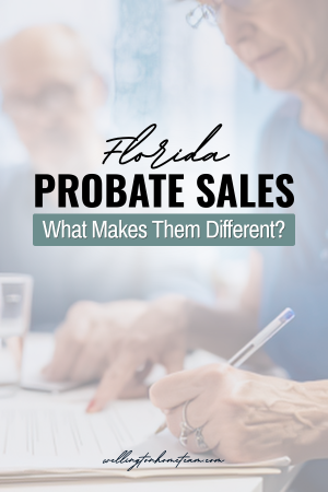 Older couple signing legal documents at a table, representing Florida probate sales and what makes them different